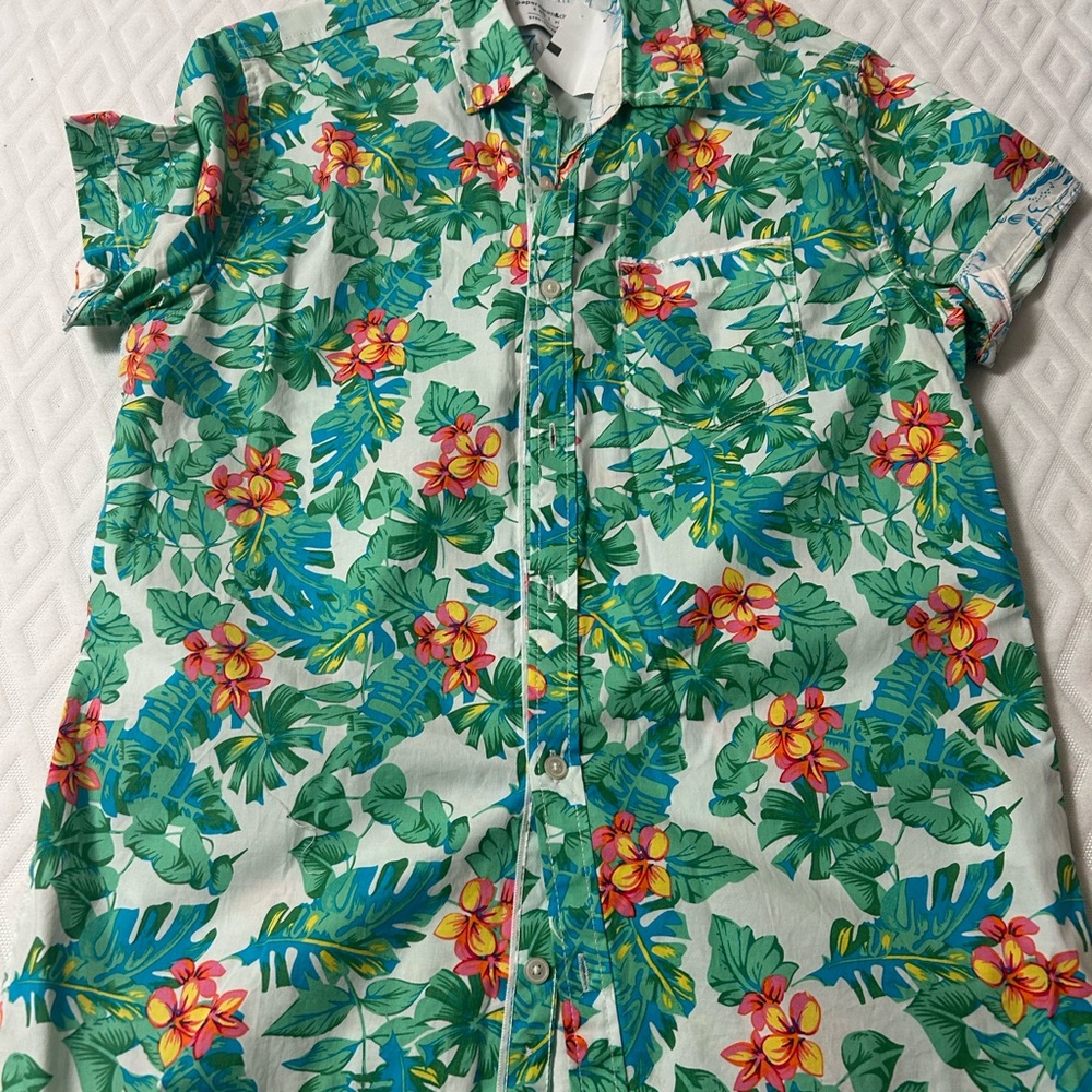 Paper Denim & Cloth Green and Red Floral Shirt